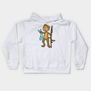 Monkey at Fishing with Fishing rod & Fish Kids Hoodie